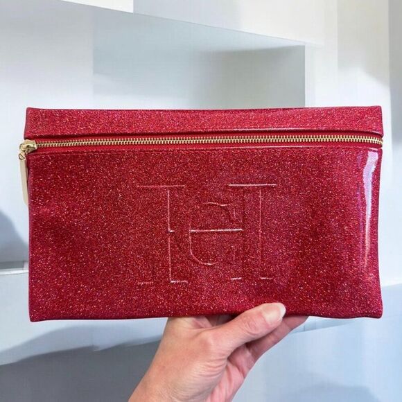 Carolina Herrera Red Clutch Bag Good Girl Makeup Pouch Glossy Patent Sparkle NEW - Picture 1 of 5